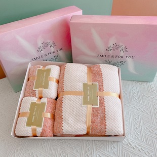 Коралловое бархатное банное полотенце, комплект, подарочная коробка, 3 предмета, подарок на день рождения