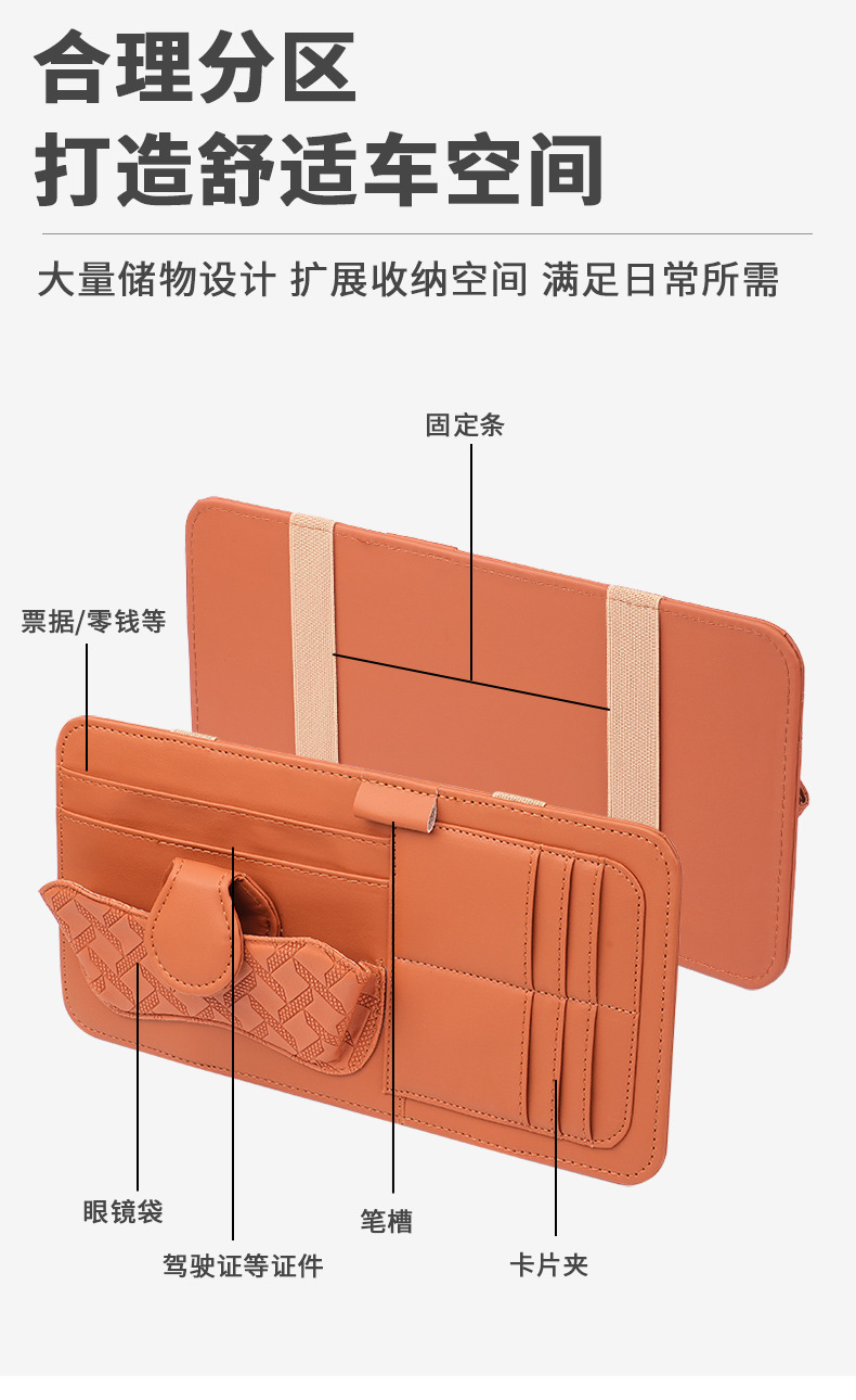 Multifunctional car sun visor organizer, car glasses case, sunglasses holder, in-car CD card holder, card storage bag