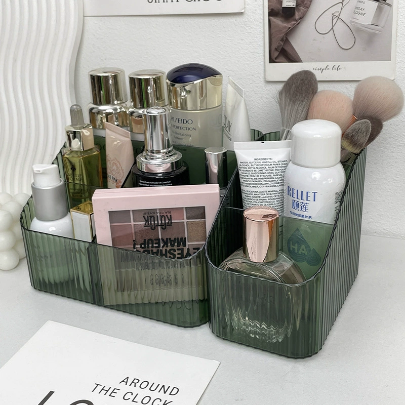 Cosmetic storage box, tabletop organizer, transparent multi-compartment, compact 4-cell options