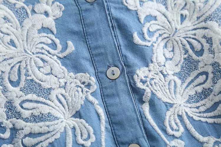 round neck embroidered tencel denim shirt NSAM34012