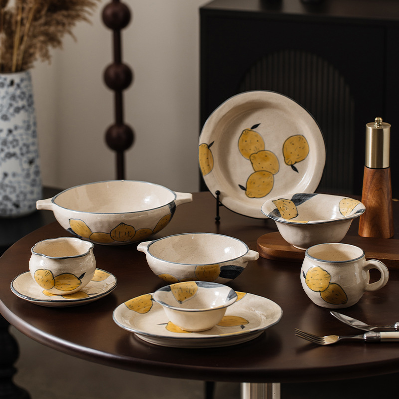Meijiahui's New Hand-Kneaded Ceramic Coffee Cup and Saucer Set Pastoral Style Lemon Pattern Mug Tea Cup Meijiahui's New Hand-Kneaded Ceramic Coffee Cup and Saucer Set Pastoral Style Lemon Pattern Mug Tea Cup