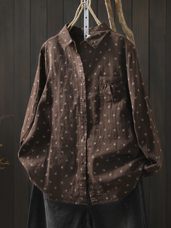 2026 Super Trendy Women's Shirt New Spring Vintage Floral Pure Cotton Double-Layer Gauze Unique Stylish Loose Versatile Blouse