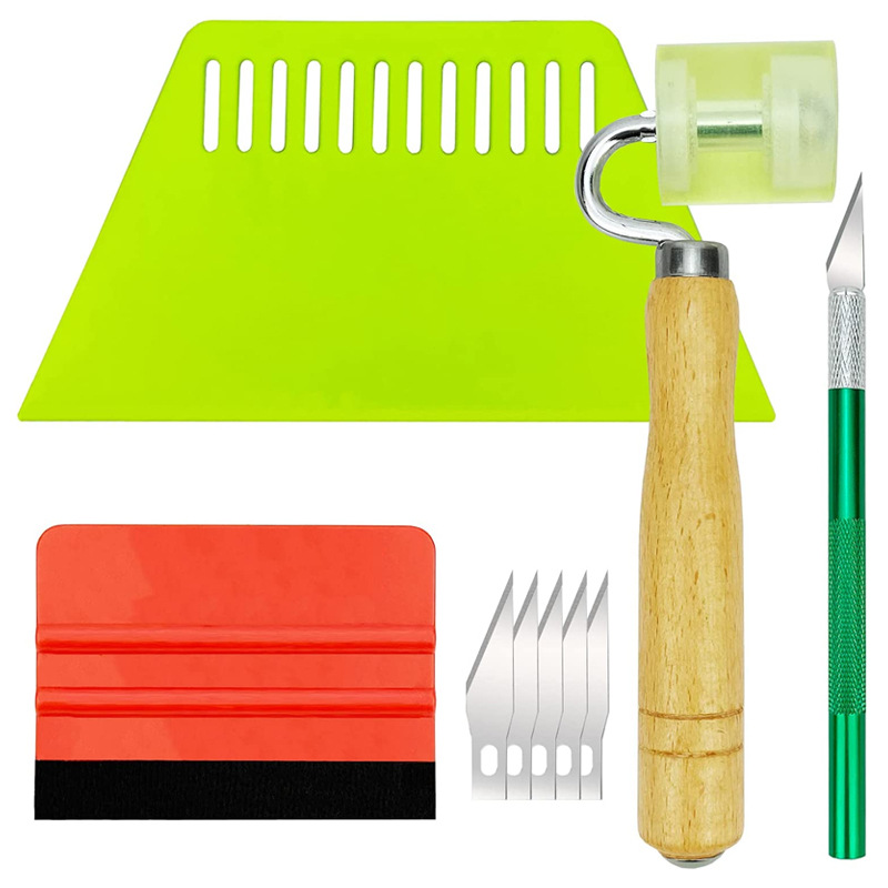 9件套墙纸平滑工具套件，带接缝辊，大刮刀，毛毡刮刀，修边工具