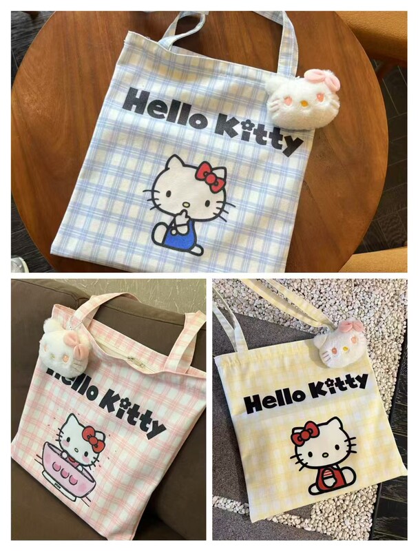新しいハローキティ猫キャンバスバッグ漫画便利なトートバッグファッション通勤多用途大容量ショルダーバッグ|undefined