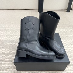 高配版~小香风真皮V口厚底高筒靴秋冬时尚百搭套筒显瘦粗跟骑士靴