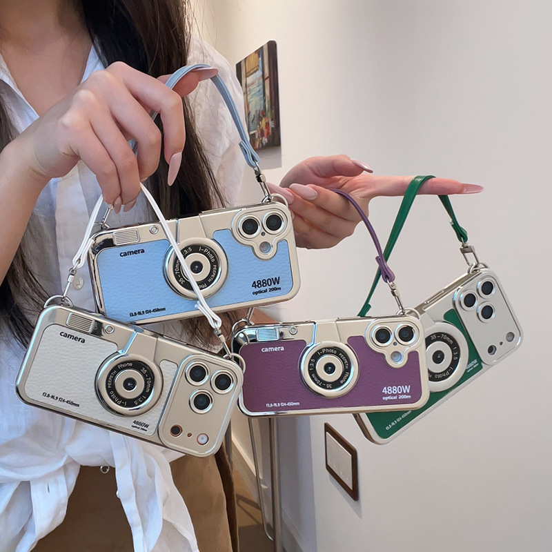 New Electroplated Retro Camera Iphone17Promax Mobile Phone Case Suitable for Apple 16 All-Inclusive 15/14/13 Soft