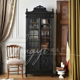 American Retro Solid Wood Wine Cabinet French Country Living Room Wall Storage Cabinet European Carved Storage Cabinet Display Cabinet