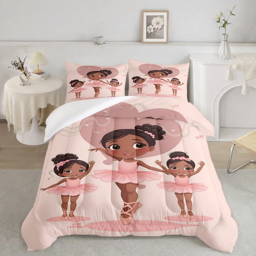 TEMU / JIT Pink Ballerina impresión digital de alta definición 180gms colcha almohada set suministro directo de fabricantes