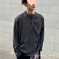 褶皱亨利领polo衫长袖t恤男秋季感肌理感卫衣cleanfit打底衫