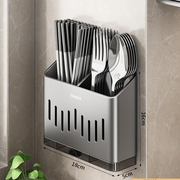 Chopstick Storage Box Gun Gray Stainless Steel Kitchen Chopstick Holder Household Chopstick Cage Chopstick Basket Wall-Mounted Draining Rack