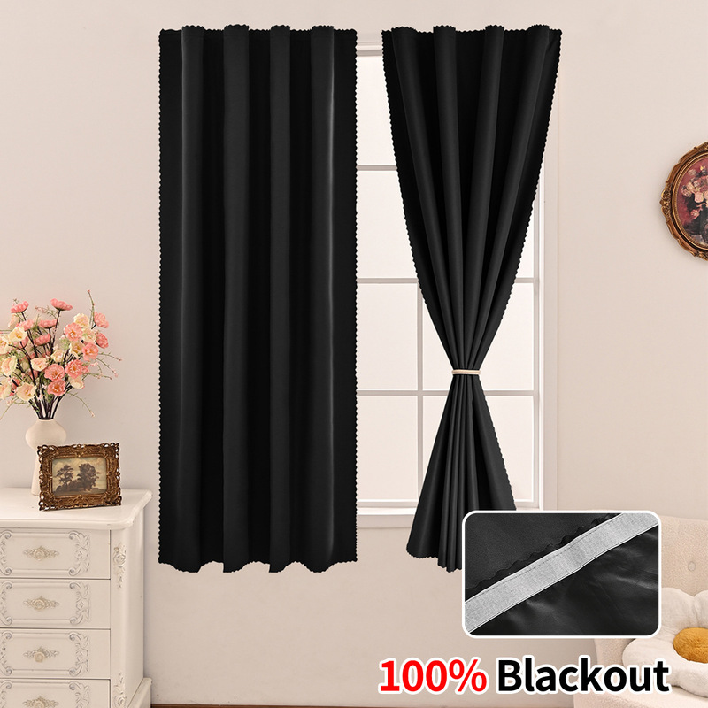 Southeast Asia Cross-Border Velcro Pongee Full Blackout Curtains Sun Protection Finished Curtain Manufacturer Shein Dropshipping
