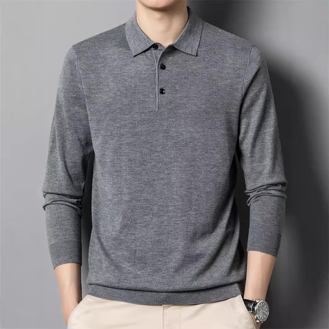 2024 autumn and winter new sweater business middle-aged men's lapel t-shirt base knitted sweater foreign trade cross-border