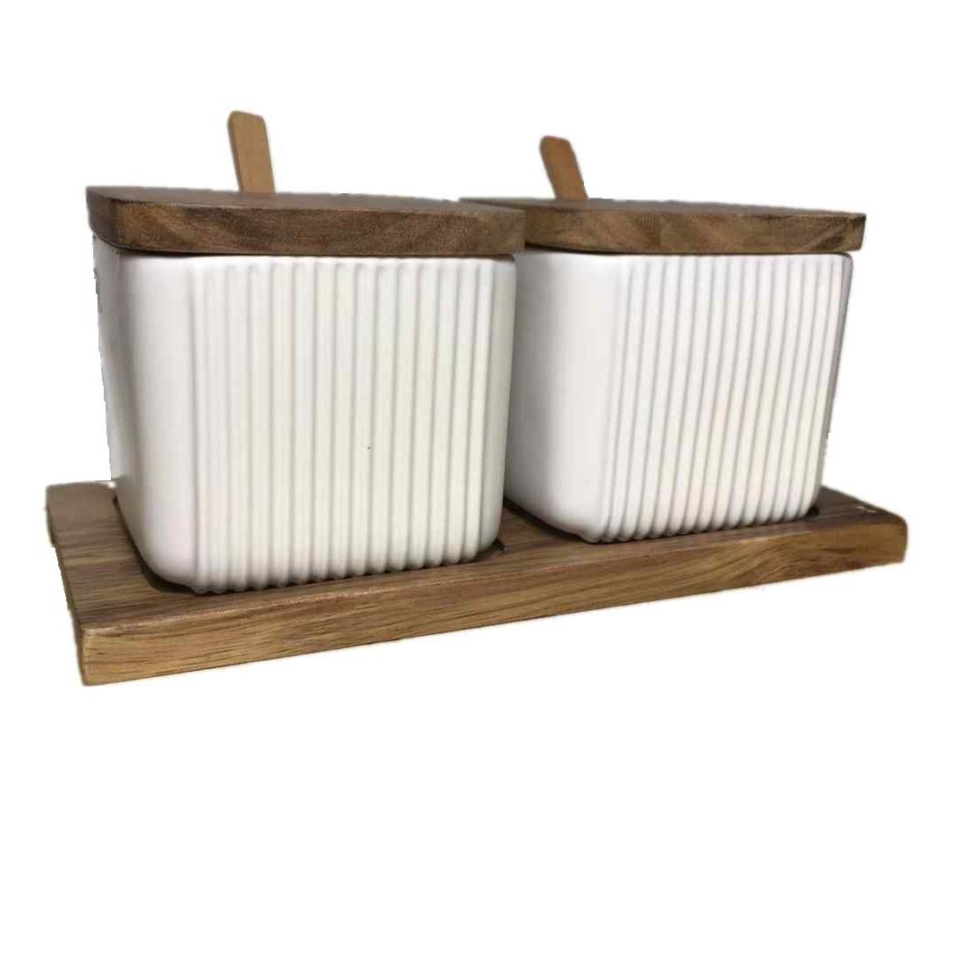 Directo de fábrica creativo cuadrado recto grano condimento tarro hogar combinación condimento caja cerámica condimento tarro traje