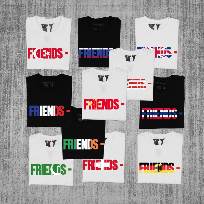 European and American Fashion Brand VLONE Classic friends Flag Limited Large V Printed Loose Casual Men's and Women's Short Sleeve T-Shirt