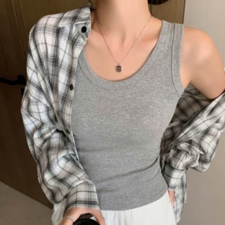 K3015定制U领吊带背心女春夏季简约百搭遮副乳修身显瘦棉打底上衣