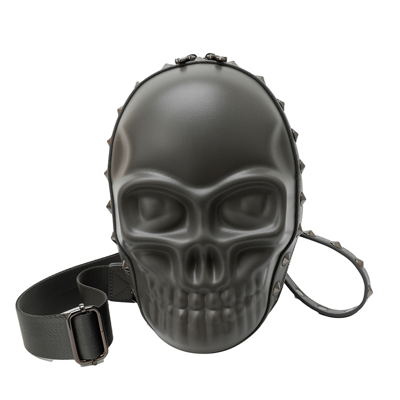 Bolso bandolera de calavera con personalidad de nuevo estilo para hombres, estilo de nicho de alta gama, mochila pequeña con remaches, bolsa de pecho, bolsa de locomotora deportiva, marea