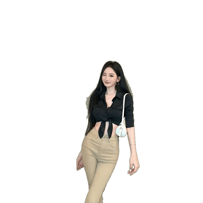 レトロホットガールレースアップシャツ韓国スタイルピュアホットガールトップ+パンツスーツ女性用|undefined