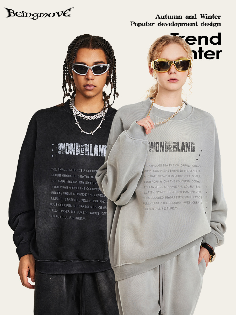 2025 otoño marca de moda americana oversize Bajia alta costura desgaste estampado top vibe suéter plano hombre