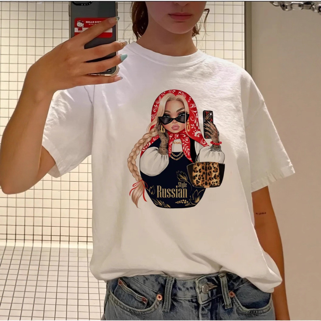 100% Cotton Short-Sleeved Loose and Versatile Cute Style Ins Trendy Brand Fun Cartoon Print Personalized Chic T-Shirt Women's Clothing