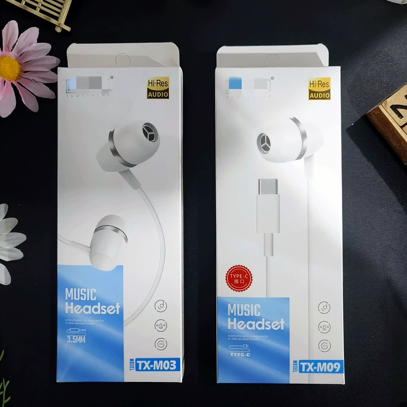 Ear -in -ear flat -ear flat mouth 3.5 round hole music headset wire control with microphone headset