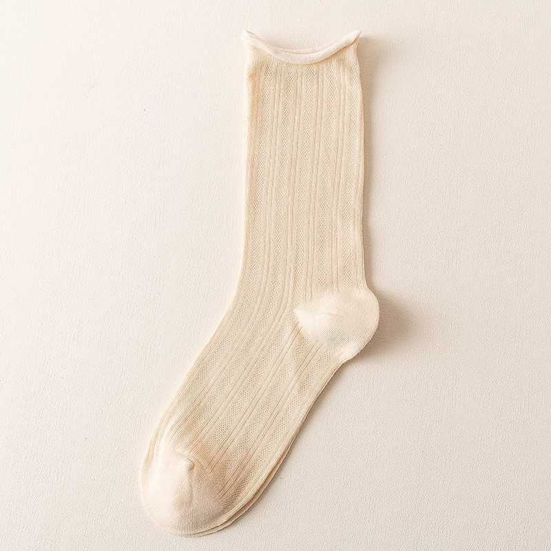 Summer thin breathable black cotton knee socks, mid-length