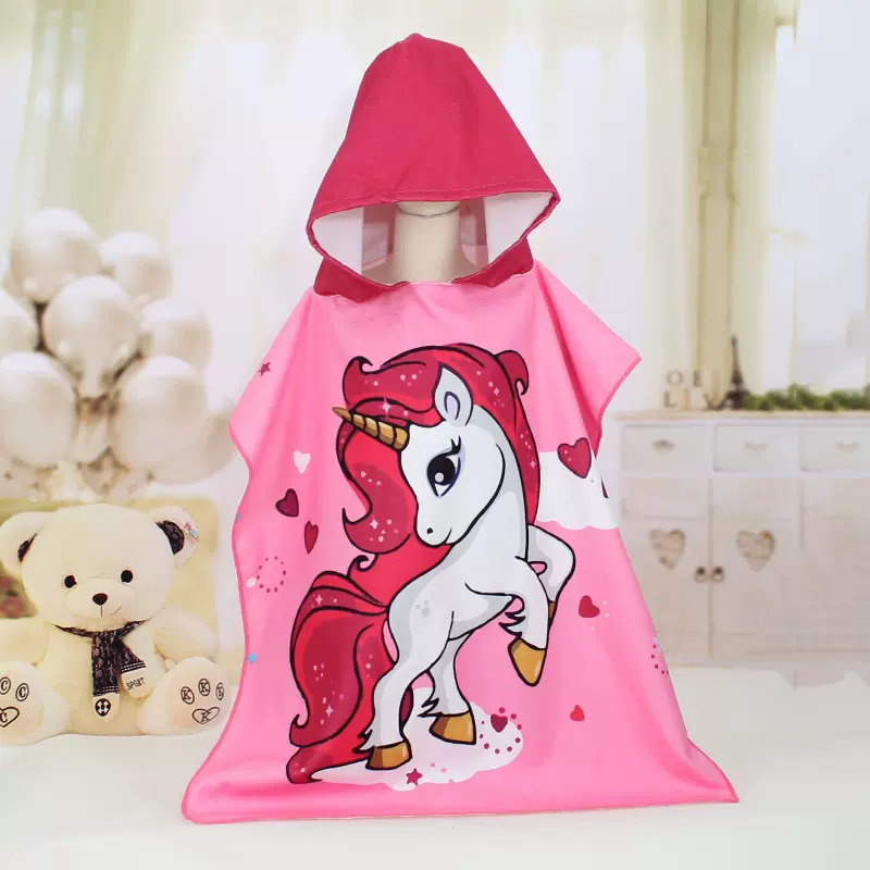 定制儿童浴巾斗篷连帽户外吸水好柔软可爱卡通便携超细纤维沙滩巾