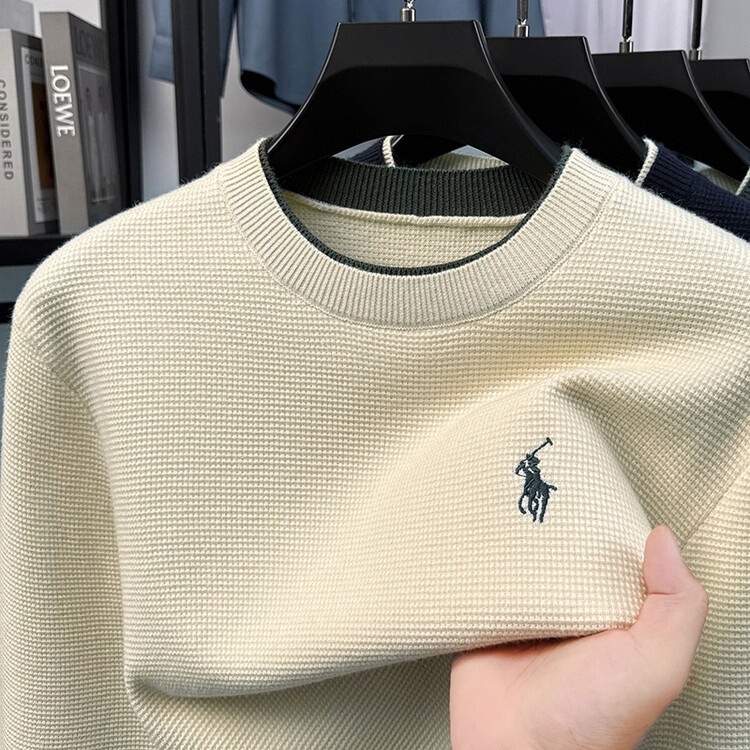 Fake two-piece Paul embroidered long-sleeve knit sweater for men, autumn and winter simple casual warm base wool sweater