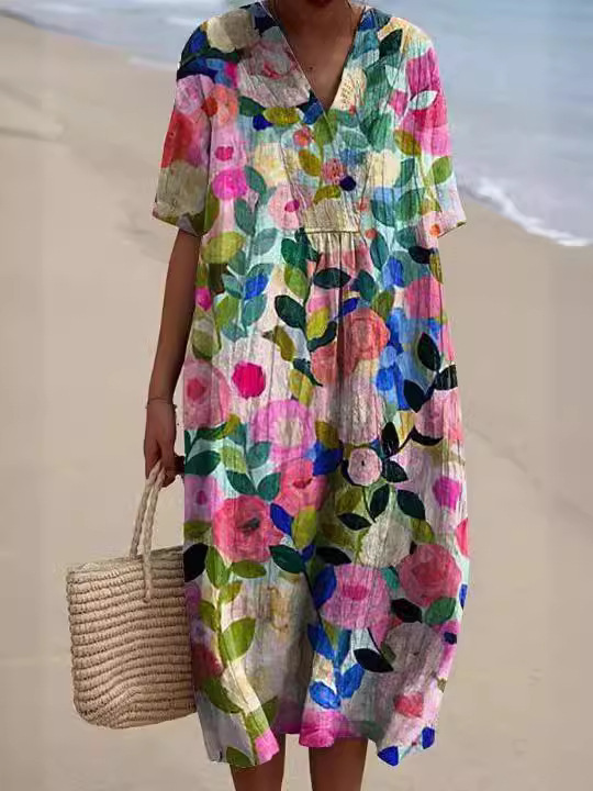 New Women's Clothing Hot-Selling Comfortable Loose Printed Long Dress_ecoleips.com