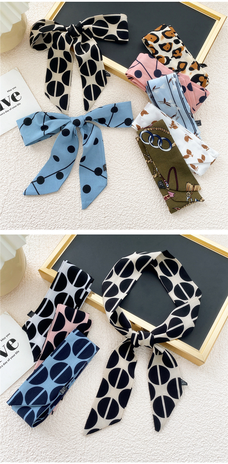 Fashion Contrast Color Polka Dots Small Silk Scarf Wholesale Nihaojewelry display picture 27