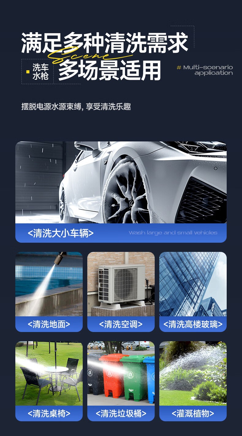 Suitable for wireless car washers, high-pressure water guns, home cleaning tools, 2026 new model, powerful rechargeable lithium battery