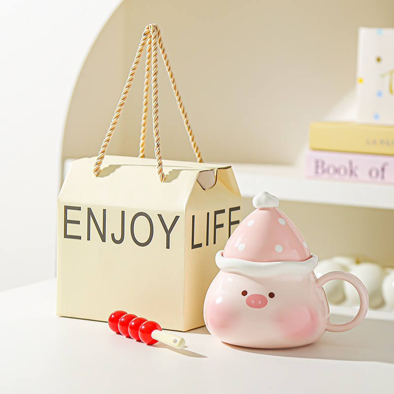 Creativo lindo caramelo haws dibujos animados cerdito cachorro taza cerámica taza con tapa regalo taza de agua taza de pareja