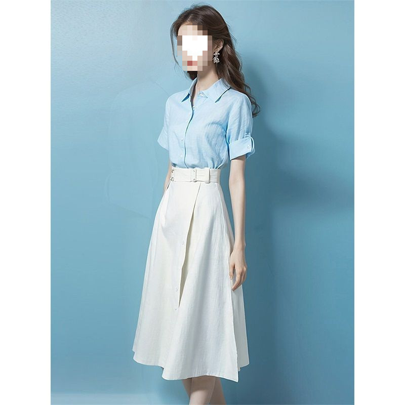 ドーパミンスタイルの年齢を軽減する美しいシャツとスカートスーツ夏の新しいファッション小柄な人向けの完全なセット|undefined
