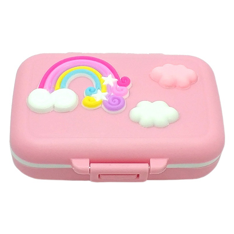 Caja de pezón de bebé de arco iris de silicona suave con pinzas pequeñas botella de pelo fetal Bola de algodón azul plástico Rosa Almacenamiento de cambio de dientes para niños