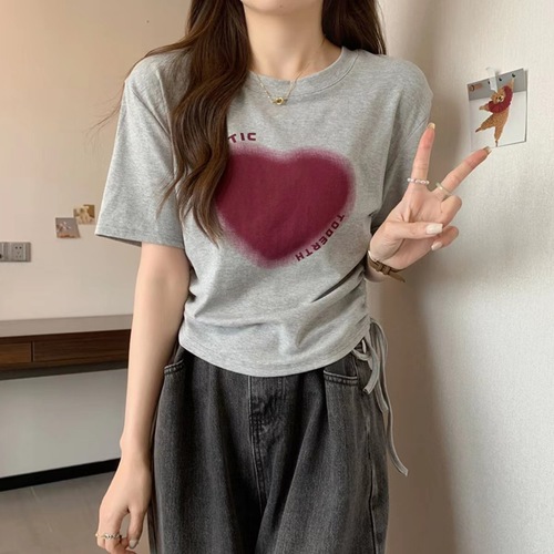 Quality Inspection Official Picture Women's 2023 Summer Clothes for Fat Girls Chic Drawstring Casual Slim Tops Designed Pleated T-Shirts