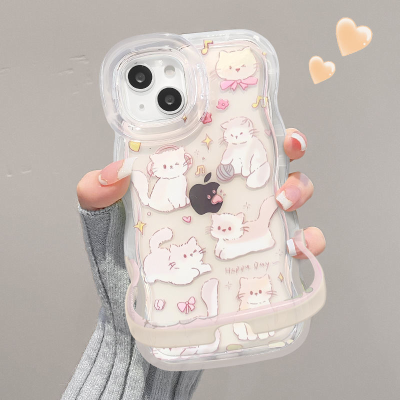 Cute Cats and Dogs Suitable for Apple 16Promax Mobile Phone Case 13 Transparent Silicone 15 Invisible Double Bracket 14 New Women's Model Cute Cats and Dogs Suitable for Apple 16Promax Mobile Phone Case 13 Transparent Silicone 15 Invisible Double Bracket 14 New Women's Model