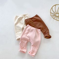 ins 2023 autumn and winter clothing baby boys and girls cute big pp plus velvet thickened patch pants versatile leggings trousers
