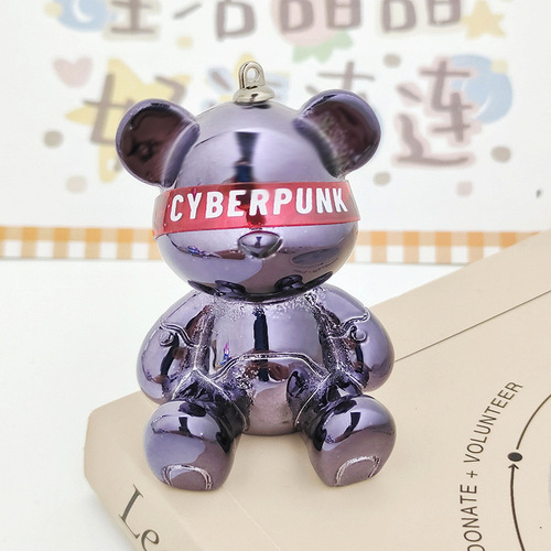 Creative cartoon electroplated colorful gradient bear keychain figure ornament accessory decoration car interior decoration