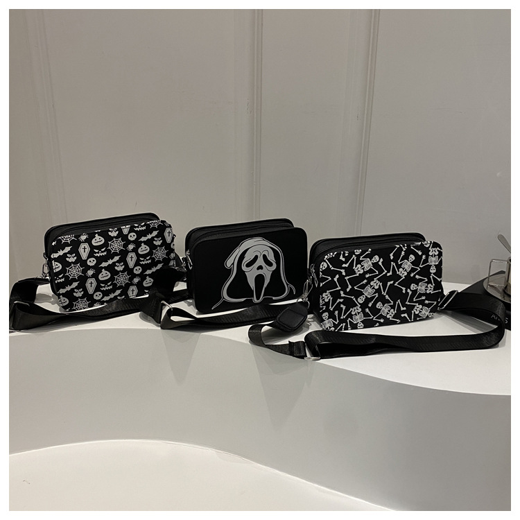 222g Weight Polyester Lining Material Zipper Closure Type Single Shoulder Strap Strap Type Shoulder Bag, Crossbody Bag Bags Type Daily Occasion Pu Leather Material Halloween Festival Skull Pattern All Seasons Season Women's Gender Streetwear Style Square Shape Medium Size Halloween Women's Medium Pu Leather Skull Streetwear Square Zipper Shoulder Bag Crossbody Bag 16