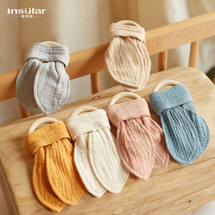 Baby Rabbit Ears Wooden Bite Ring Baby Cotton Gauze Wooden Molar Ring Baby Hand Grasping Training Soothing Toy
