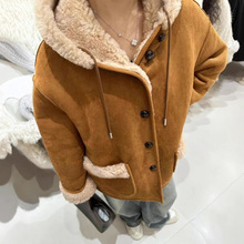 两面穿！韩系风真毛皮草女2024全羊毛连帽羊剪绒皮毛一体中长外套