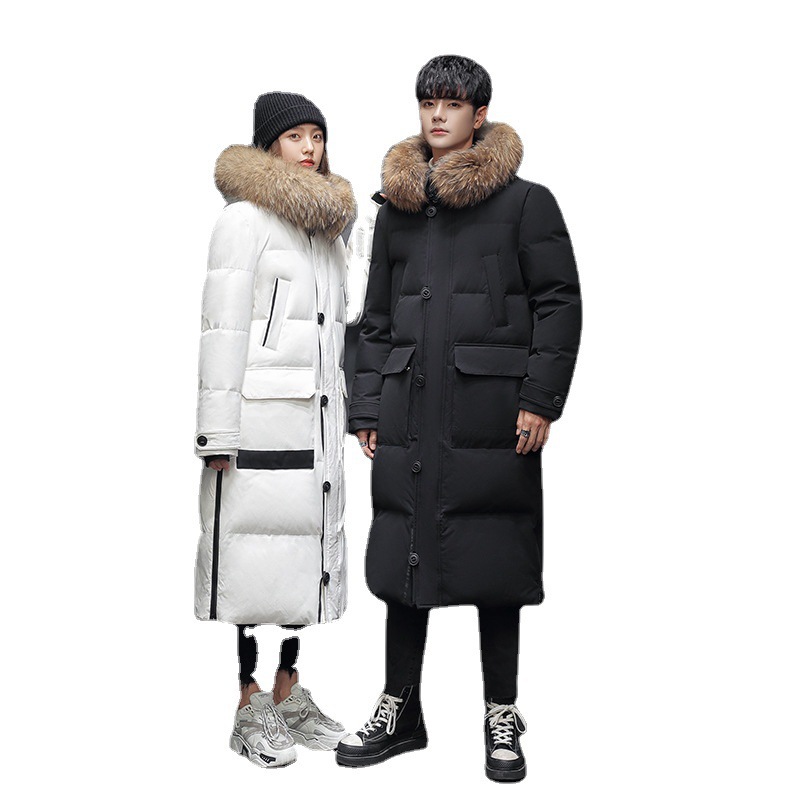 Entrega de una pieza de invierno Nueva chaqueta de los hombres de media longitud con capucha de moda engrosada abrigo de pareja abrigo de los hombres