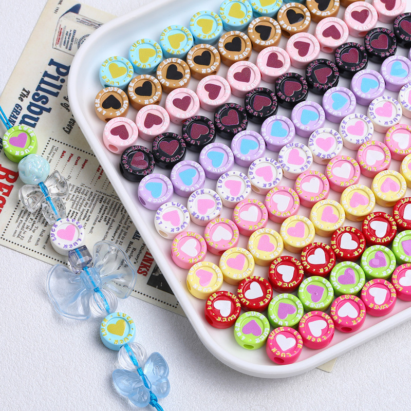 Colorful acrylic double-sided printed letter heart beads loose beads mobile phone chain DIY materials bracelet beading accessories Colorful acrylic double-sided printed letter heart beads loose beads mobile phone chain DIY materials bracelet beading accessories