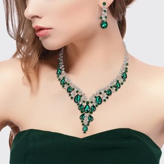 jewelry欧美跨境爆款新娘时尚项链耳环高档水晶宴会首饰套装批发