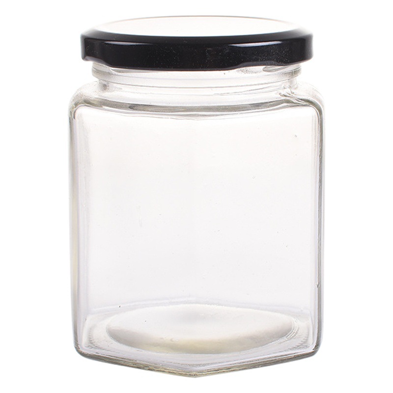 Botella de vidrio hexagonal embalaje de miel frasco sellado mermelada botella de vegetales Nido de Pájaro puede botella con tapa de almacenamiento de aperitivos