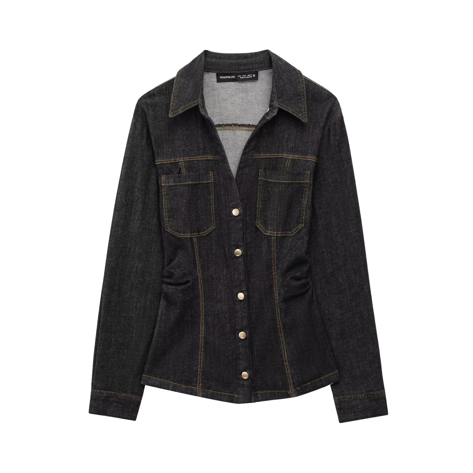 GraceChic 2025 Primavera Nuova Moda Donna Semplice Camicia Slim in Denim con Colletto Rivoltabile e Maniche Lunghe Casual Set di Pantaloni_voghion.com