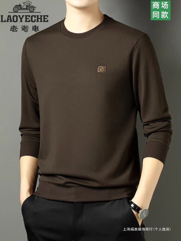 Men's Round Neck T-Shirt Spring and Autum Mulberry Silk Long-Sleeved Pure Color Sweatshirt Middle-Aged Loose Top Bottoming Shirt Men's Round Neck T-Shirt Spring and Autum Mulberry Silk Long-Sleeved Pure Color Sweatshirt Middle-Aged Loose Top Bottoming Shirt