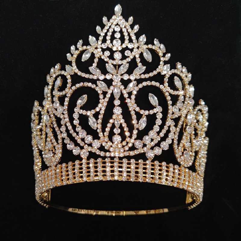 Europeo y americano caliente-venta nupcial corona tocado Comercio exterior joyería simple lujo hoja rhinestone belleza selección gran corona