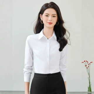 白衬衫女2025春秋修身职业通勤气质百搭正装面试衬衣女免烫工作服
