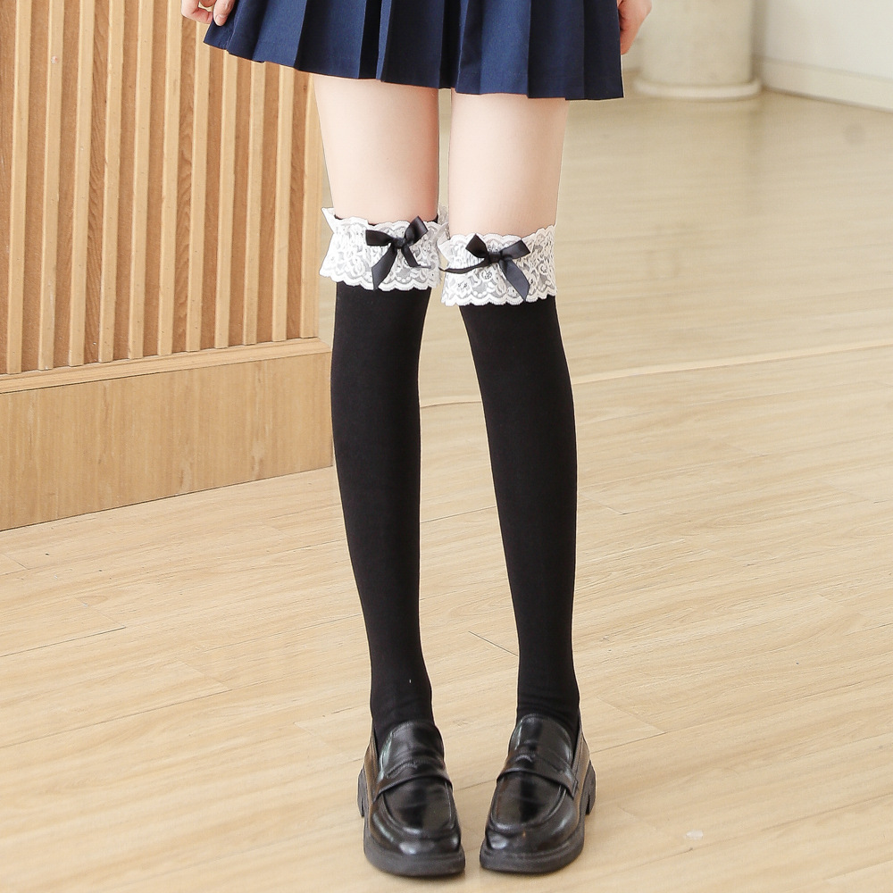 Lace knee socks with bow