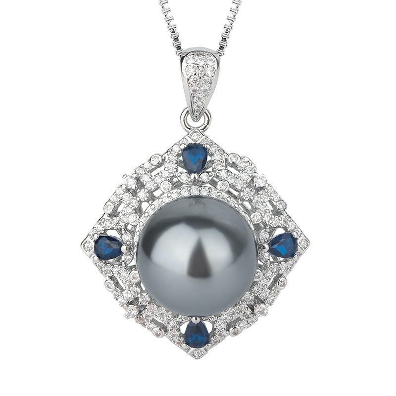 Zhuang Sheng joyas de cobre inferior chapado en oro con incrustaciones de perlas fritillary coreano artificial azul tesoro color diamante incrustado temperamento gris cuentas traje